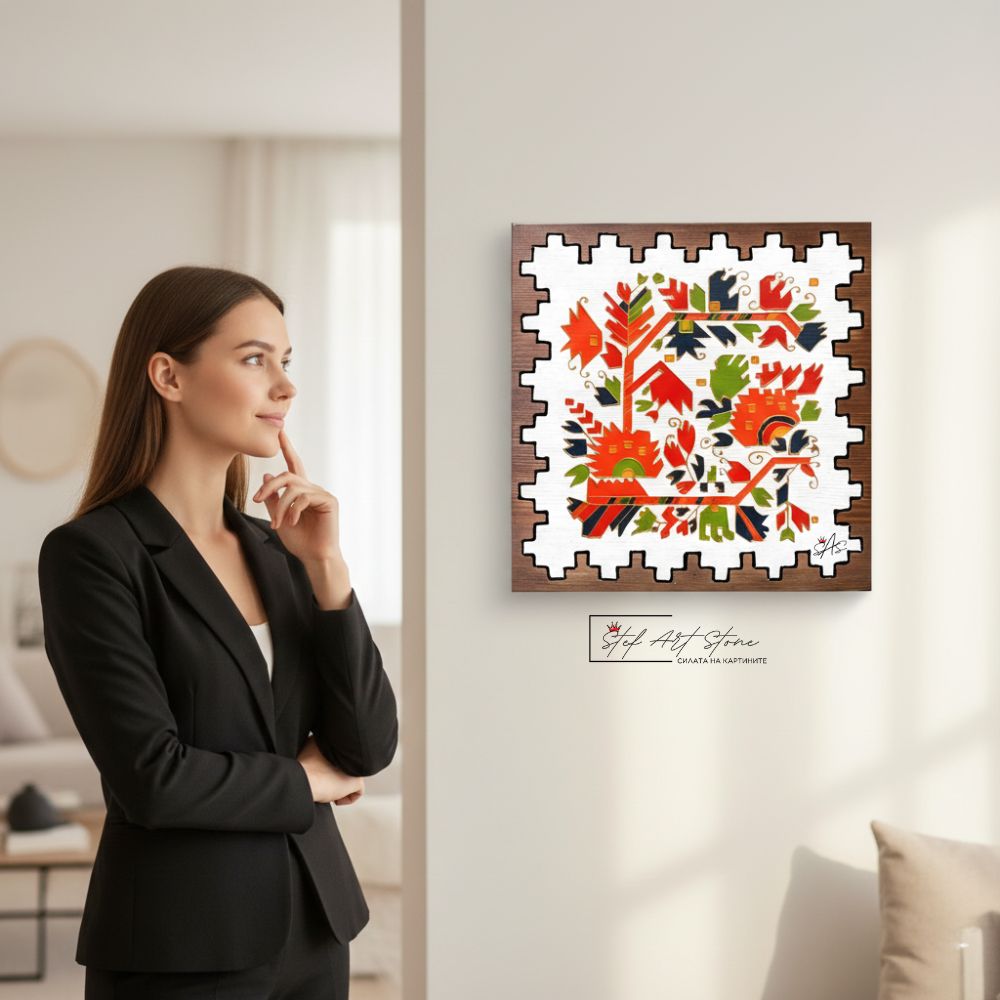 Картина с българска шевица от StefArt Stone, показваща наситени цветове