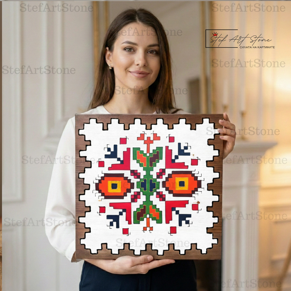 Детайл на двойния кръст в шевица Елбетица ръчно рисувана