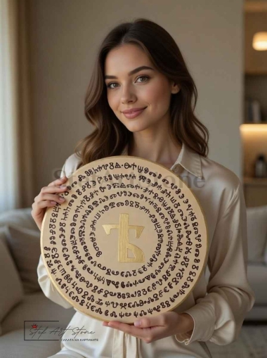 Кръгла картина с молитвата Отче наш на глаголица, изписана спираловидно