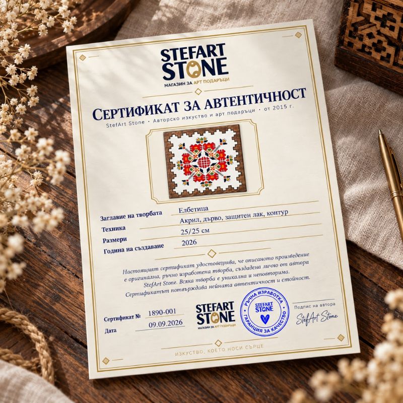Сертификат за автентичност на авторска картина STEFART STONE