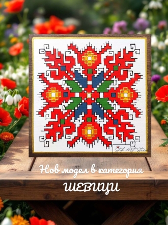 Ръчно рисувана картина с мотив от българска шевица, 20х20 см.