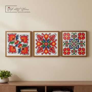 Комплект от 3 картини с български шевици – ръчна изработка върху дърво