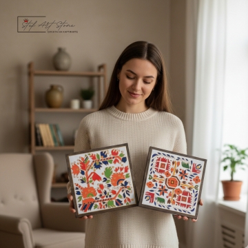 Комплект картини с български шевици – 2 части, акрил върху дърво