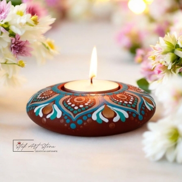 РЪЧНО РИСУВАН СВЕЩНИК МАНДАЛА – Уникален АРТ ПОДАРЪК ЗА ДОМА 