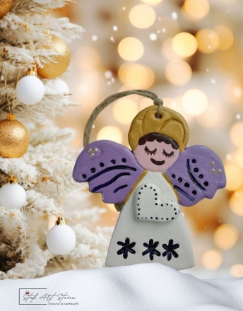 Ръчно изработен коледен ангел - коледна украса и декорация за елха и стена