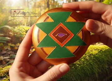 Ръчно Рисуван Декоративен Камък Канатица (Ø 12 см) – Символ на Защита и Българския Род