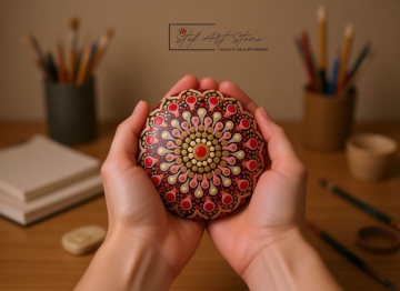 Камък Мандала за медитация и релакс в ръце (Ø 12 см)