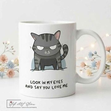 Керамична Чаша "Look In My Eyes" – Сърдит Котарак (Забавен Подарък