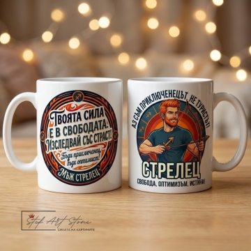 Чаша за мъж Стрелец с мотивиращ надпис за подарък