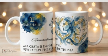 Акварелна чаша за подарък за рожден ден със зодия Близнаци и кутия