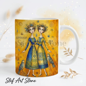 Художествена керамична чаша зодия Близнаци – серия Богини на Зодиака StefArt Stone 