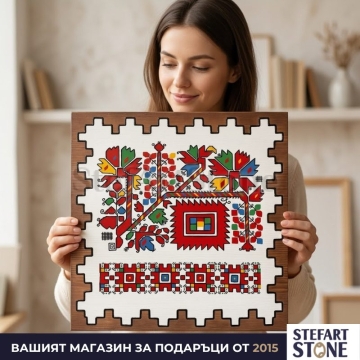 Картина „Плодородно Сърце" с граовска шевица – подарък за нов дом и семейство с български корени