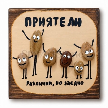 Подарък за приятели „Различни, но заедно“ – ръчно рисувана картина 20×20 см