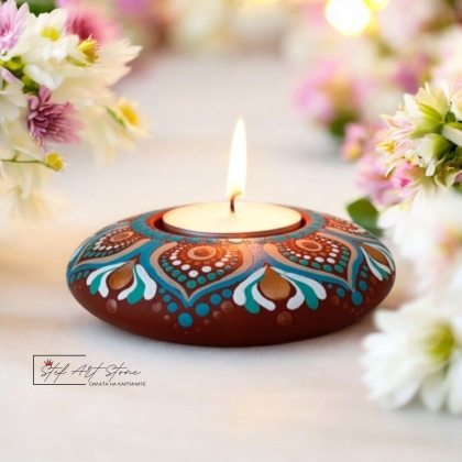 РЪЧНО РИСУВАН СВЕЩНИК МАНДАЛА – Уникален АРТ ПОДАРЪК ЗА ДОМА 