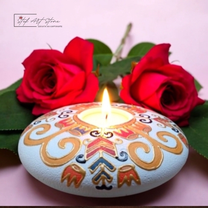 Свещник за чаена свещ с българска шевица ръчна изработка