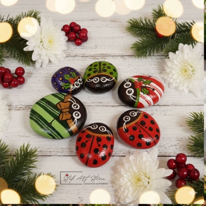 Ръчно рисувани камъни Комплект Калинки 