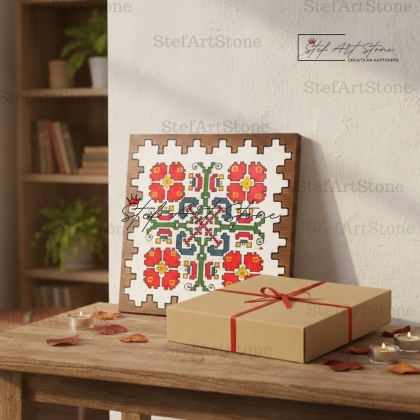 Готов подарък в кутия: Дървена картина с цветна шевица