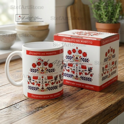 Подаръчна кутия и чаша с мотив Дървото на живота