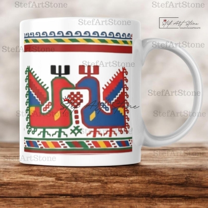 Керамична Чаша със Самоковска Шевица "Двете Птици" 