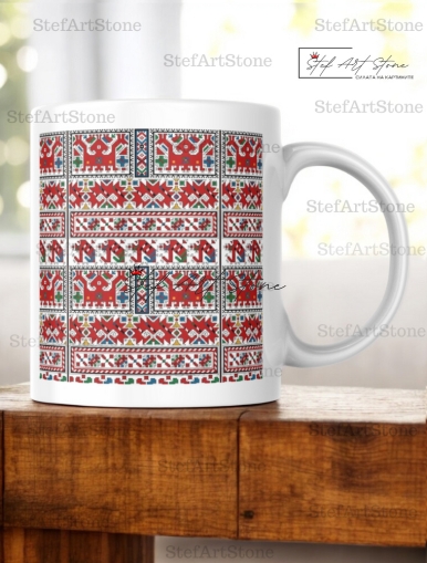 Керамична Чаша със Софийска Свиленица "Двуглав Кон и Ездачка" – Чаши с шевици