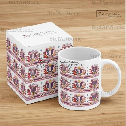 Керамична Чаша със Самоковска Шевица "Розова Градина" - Чаши с български шевици