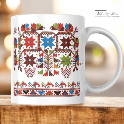 Керамична Чаша с Кюстендилска Шевица "Звездна Хармония" - Чаши за Кафе 