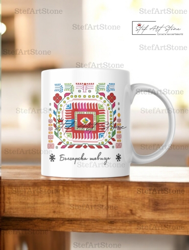 Керамична Чаша с Българска Шевица от Дупница – Подарък за Дома