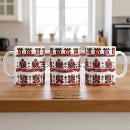 Чаша с Българска Шевица „Самоковска Градина“ – Автентичен Етно Дизайн