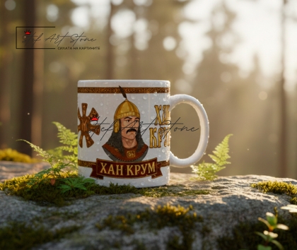 Чаша "Хан Крум Законодателят" – Бяла с Лента и Розетата - Подарък за Мъж