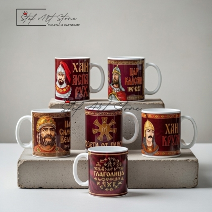 Мега Комплект Чаши „Българска Епопея“ – 6 Владетели и Символи (Бордо Серия)