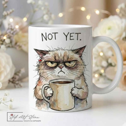  Сърдито Коте с Кафе |Забавни Чаши за Подарък