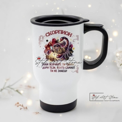 Термо Чаша Зодия Скорпион – "Знам всичките ти тайни" Чаша за подарък