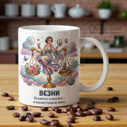 Чаша зодия Везни, подарък за жена с надпис за вино