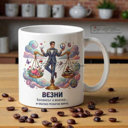 Чаша зодия Везни, подарък за мъж с надпис