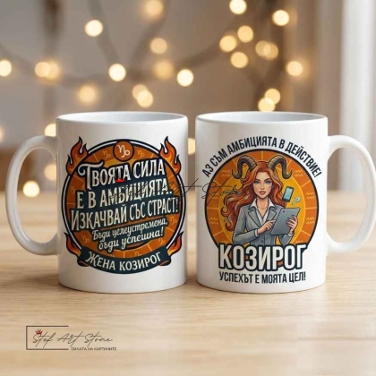 Чаша за жена Козирог с кутия и надпис за амбиция