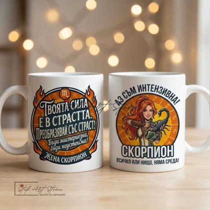Чаша за жена Скорпион с кутия и надпис за страст и интензивност