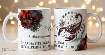 : Акварелна чаша за подарък за рожден ден със зодия Скорпион и кутия