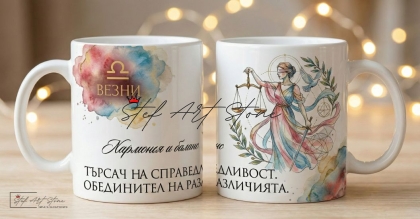 Акварелна чаша за подарък за рожден ден със зодия Везни и кутия