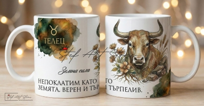 Акварелна чаша за подарък за рожден ден със зодия Телец и кутия