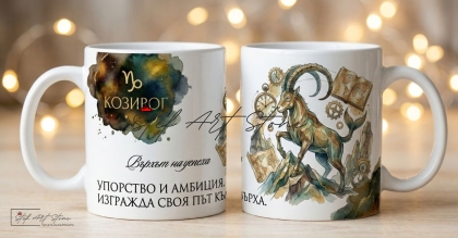 Акварелна чаша за подарък за рожден ден със зодия Козирог и кутия