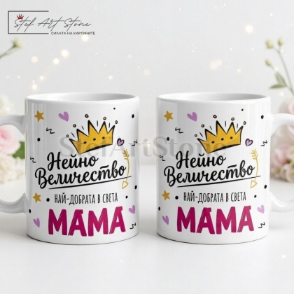 Чаша за подарък за мама с корона и надпис нейно величество