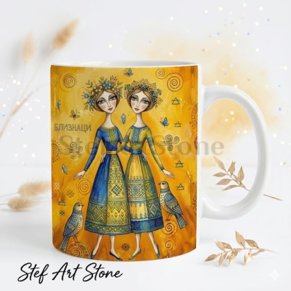 Художествена керамична чаша зодия Близнаци – серия Богини на Зодиака StefArt Stone 