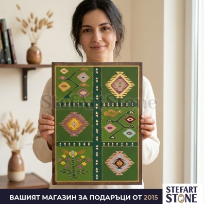 Ръчно рисувано пано „Пазителят на дома" с чипровски килимени мотиви – подарък за нов дом с български корени