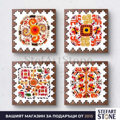 Полиптих от 4 картини с автентични български шевици – плодородие, слънце, кръговрат и огнище