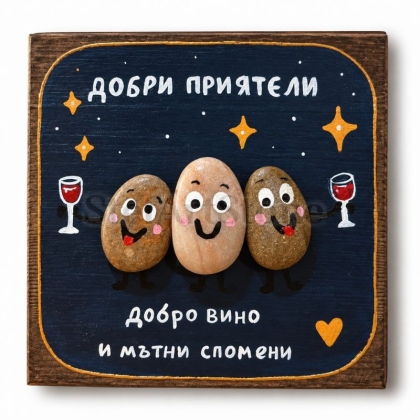 Забавен подарък за приятели „Добро вино и мътни спомени“ – рисувана картина 20×20 см