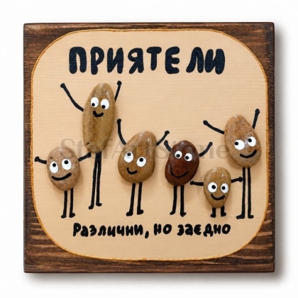 Подарък за приятели „Различни, но заедно“ – ръчно рисувана картина 20×20 см