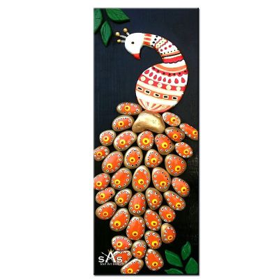 Картина Паун в оранжево камъни 40х15