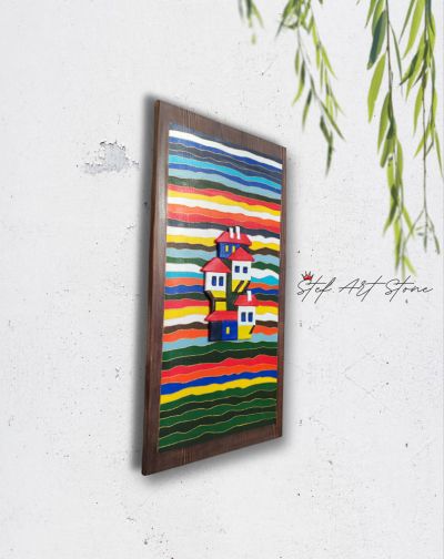 картини за хол, картина за всекидневна, картини с къщи, село, българско село пано