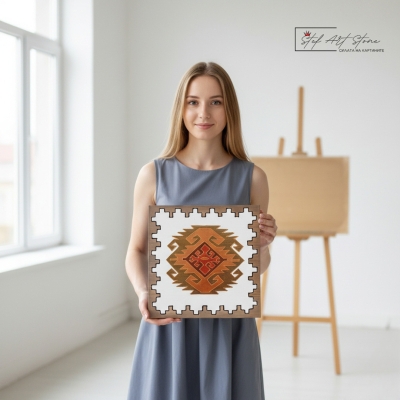 Ръчно рисувана картина Чипровски килим – акрил върху дърво, 25×25 см