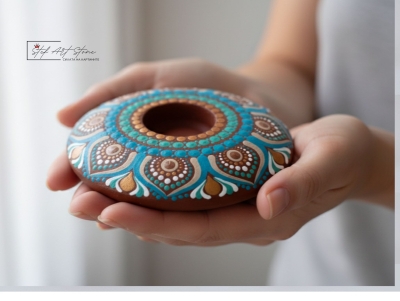 МАНДАЛА СВЕЩНИК арт подарък за дома ръчно рисуван акцент в ръце